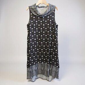 Habitat Clothes To Live In Dress Sz L Black Polka Dot Sleeveless Cowl Neck Artsy